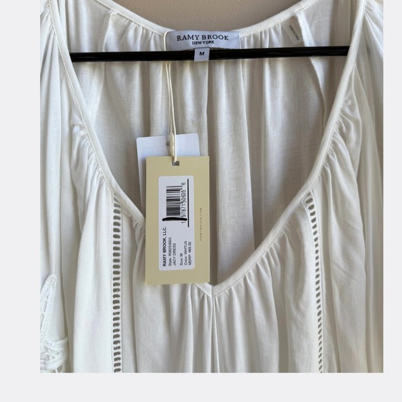 Ramy Brook Jacy Lace Trim Dress NWT Women's M Short Sleeve V-Neck Smocked $465 - Picture 5 of 7